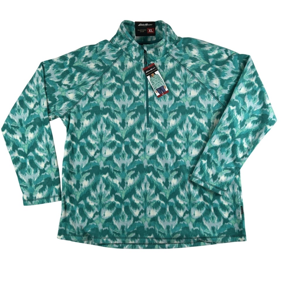 Eddie Bauer Sweatshirt Womens XL Green Polar Fleece‎ 1/4 Zip Pullover Geometric